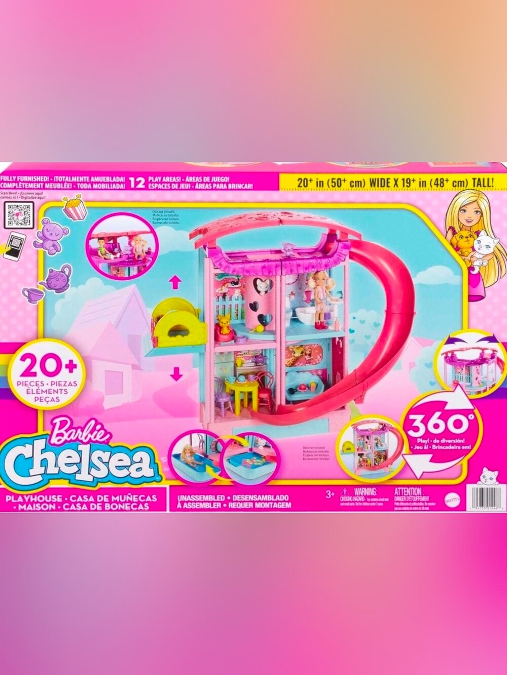 Barbie Chelsea Pink & Light Blue 360° Rotating Playset with Slide